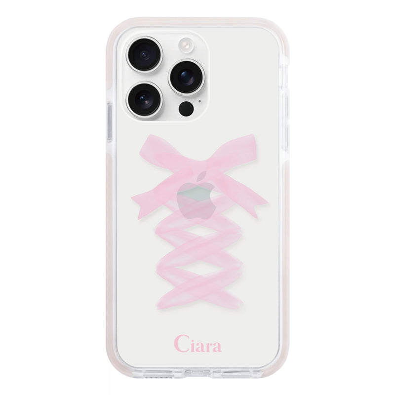 iPhoneケース クッションバンパー 耐衝撃クリアケース レースアップリボン