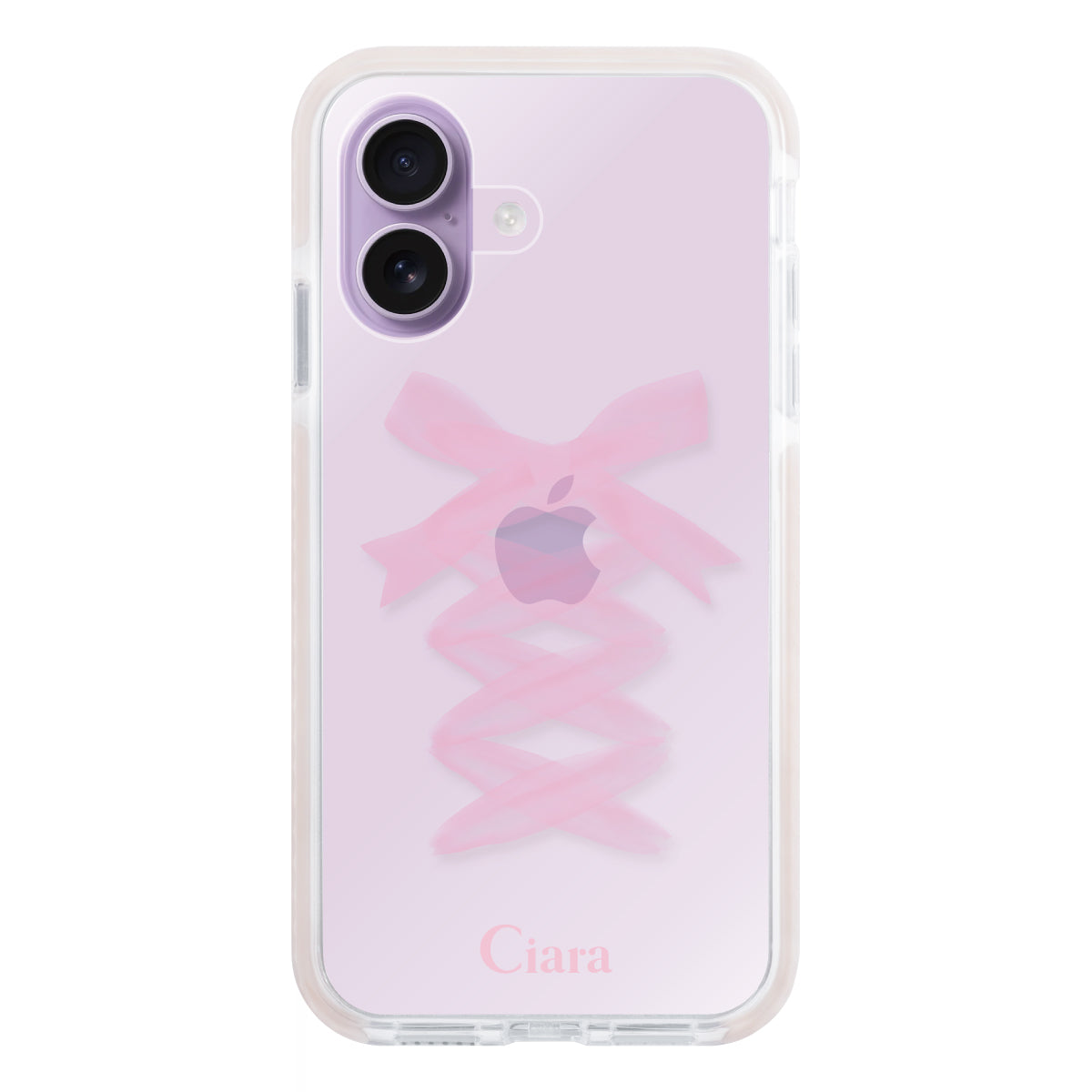 iPhone17 クッションバンパー 耐衝撃クリアケース レースアップリボン ピンク