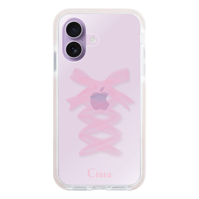 iPhoneケース クッションバンパー 耐衝撃クリアケース レースアップリボン