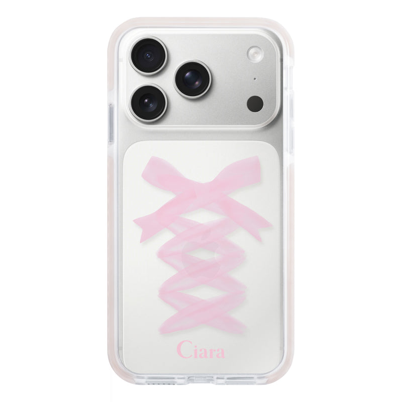 iPhoneケース クッションバンパー 耐衝撃クリアケース レースアップリボン