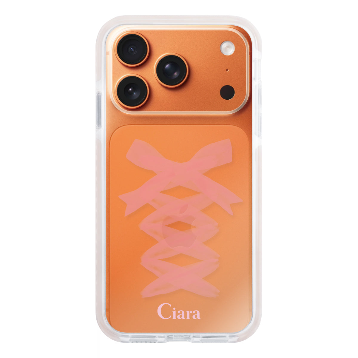 iPhone17ProMax クッションバンパー 耐衝撃クリアケース レースアップリボン ピンク