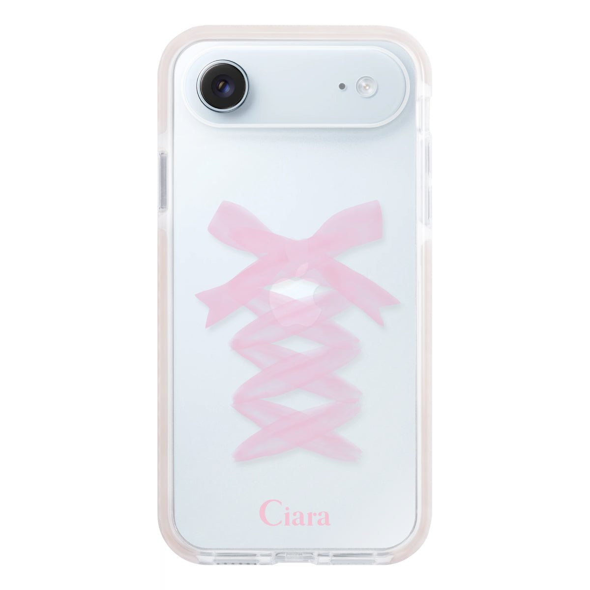 iPhoneAir クッションバンパー 耐衝撃クリアケース レースアップリボン ピンク