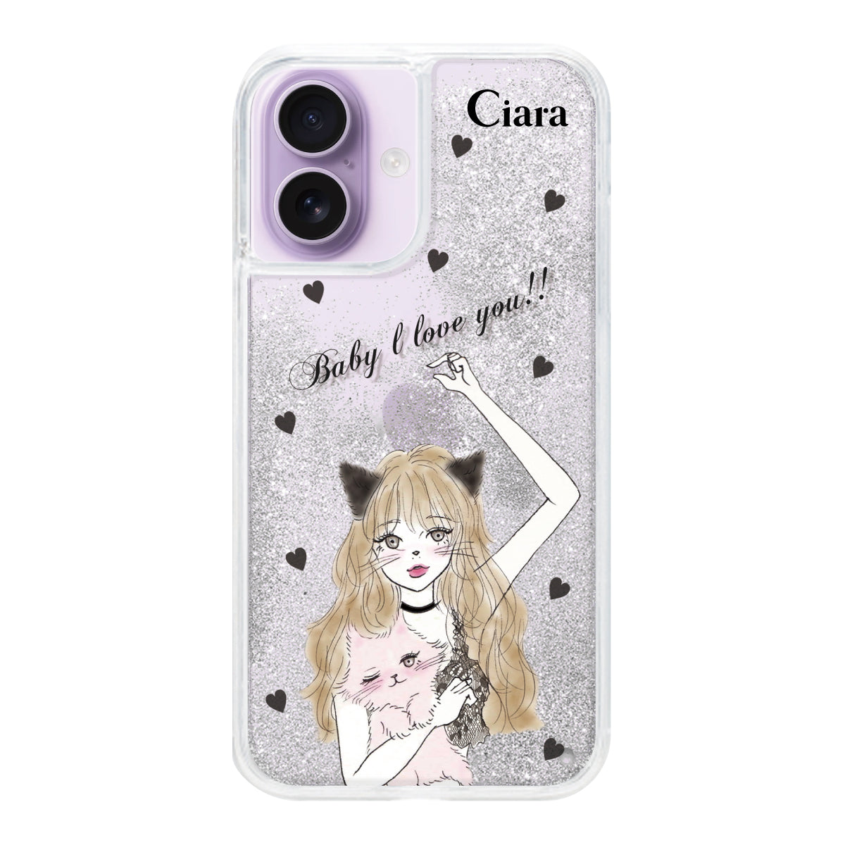 iPhoneケース】 グリッター BLACK CAT GIRL(ブラックキャットガール