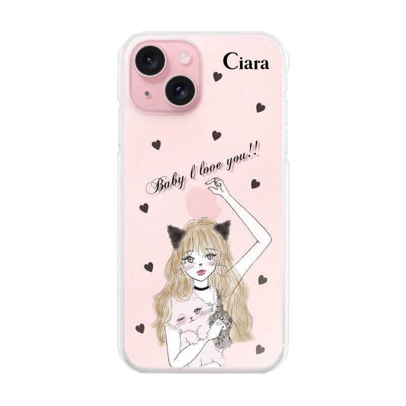 iPhoneケース ハイブリッド クリアケース ブラックキャットガール