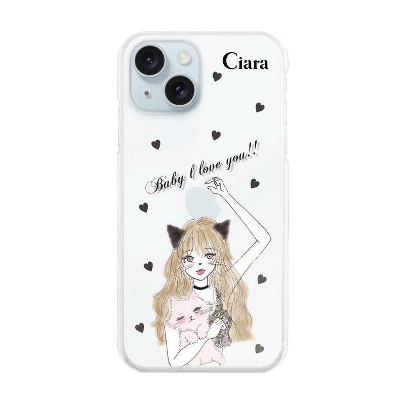 iPhoneケース ハイブリッド クリアケース ブラックキャットガール