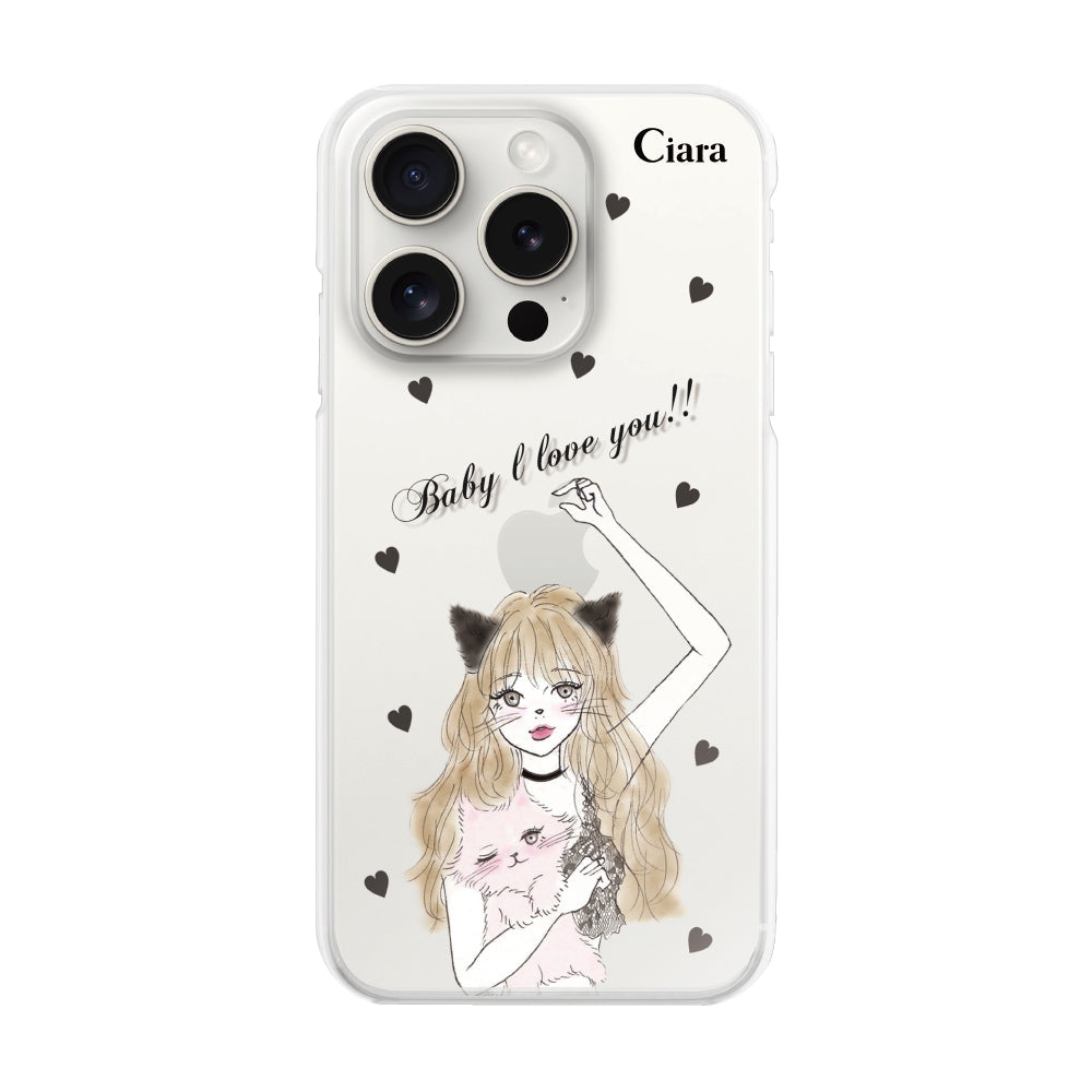 iPhone15ProMax ハイブリッド クリアケース ブラックキャットガール クリア