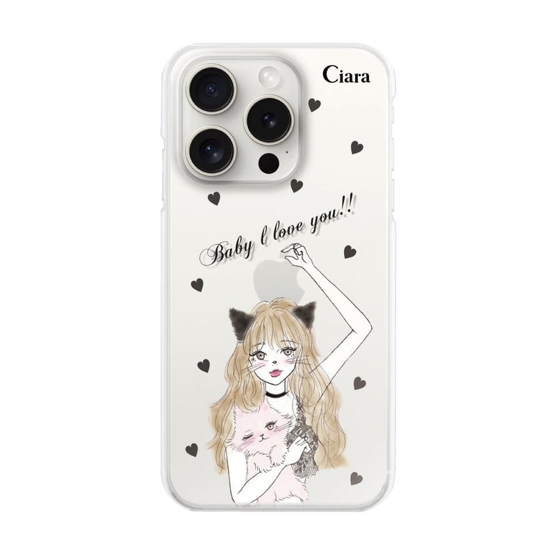 iPhoneケース ハイブリッド クリアケース ブラックキャットガール