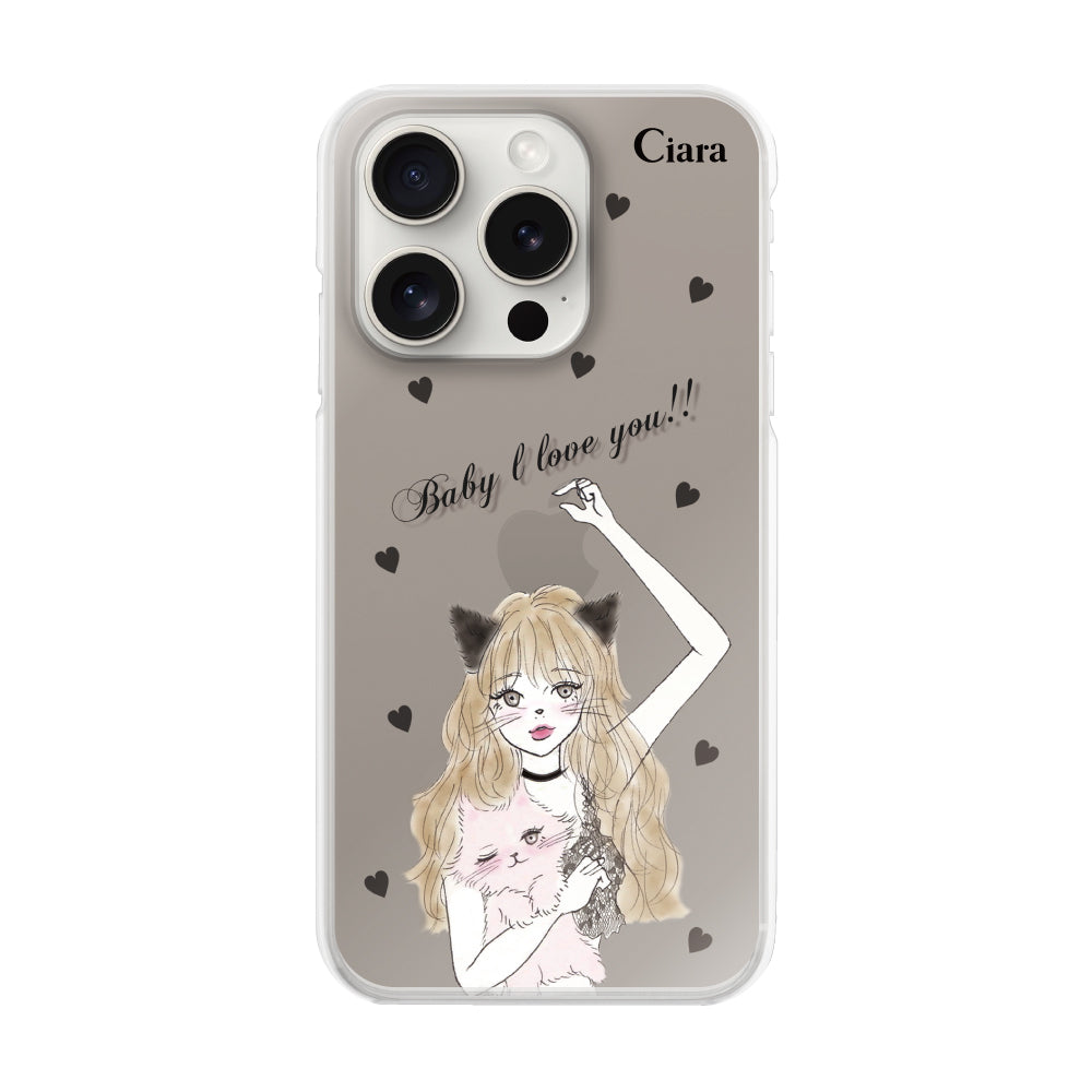 iPhone15ProMax ハイブリッド クリアケース ブラックキャットガール ブラック