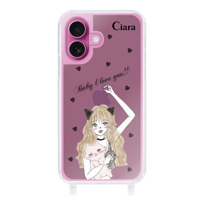 iPhoneケース ストラップクリアケース ブラックキャットガール