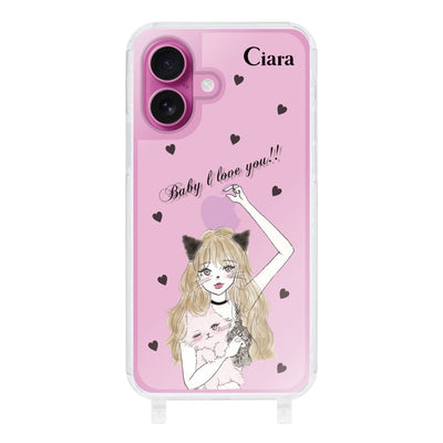 iPhoneケース ストラップクリアケース ブラックキャットガール