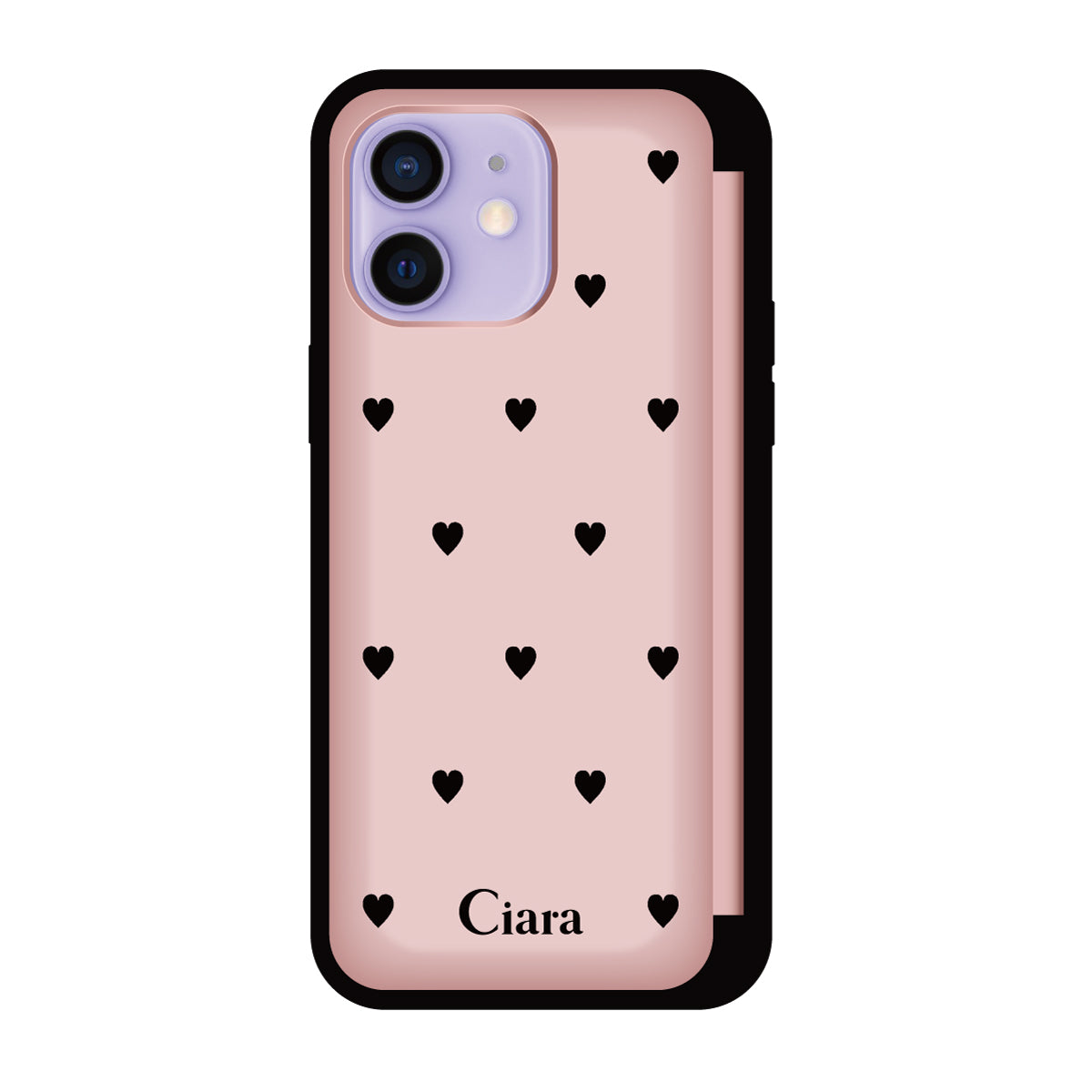 iPhone12/12Pro バックフリップカード収納ミラー付き カード収納ミラー付きケース スウィートハート ピンク