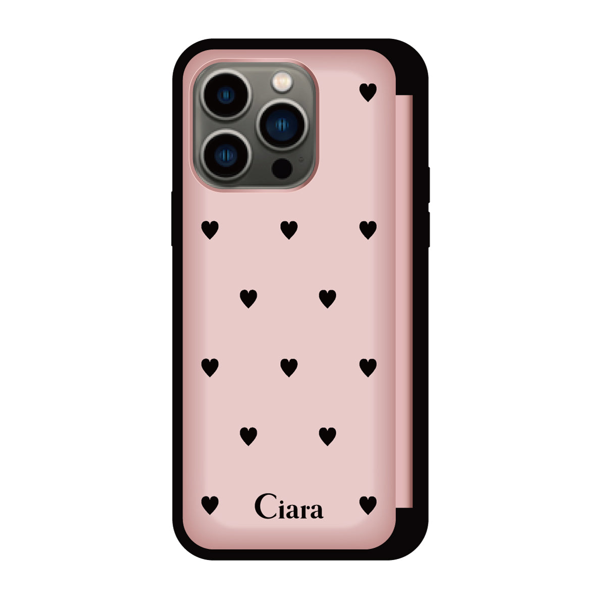 iPhone13Pro バックフリップカード収納ミラー付き カード収納ミラー付きケース スウィートハート ピンク