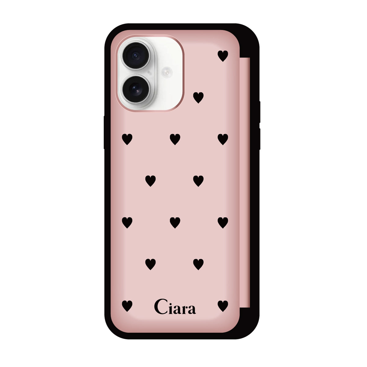 iPhone16 バックフリップカード収納ミラー付き カード収納ミラー付きケース スウィートハート ピンク