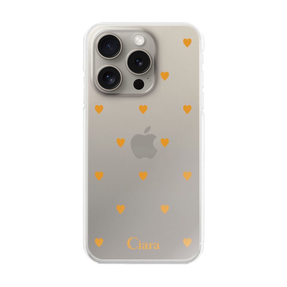 iPhone15Proケース ハイブリッド クリアケース スウィートハート オレンジ