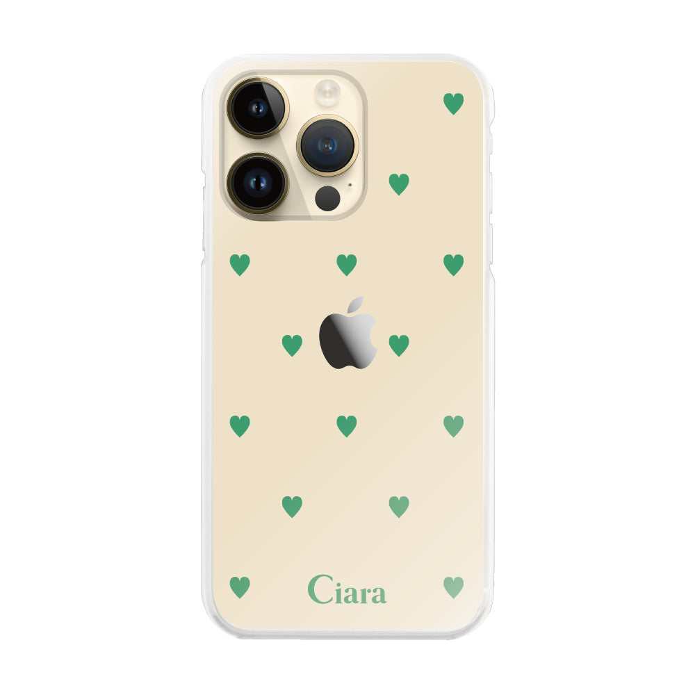 iPhone14Proケース ハイブリッド クリアケース スウィートハート グリーン