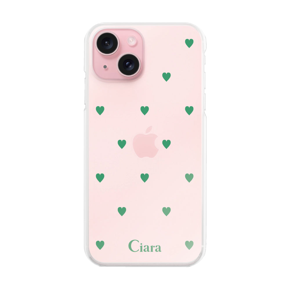 iPhone15ケース ハイブリッド クリアケース スウィートハート グリーン