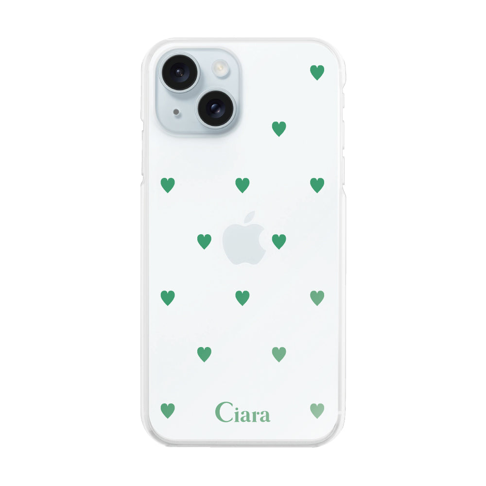 iPhone15Plusケース ハイブリッド クリアケース スウィートハート グリーン