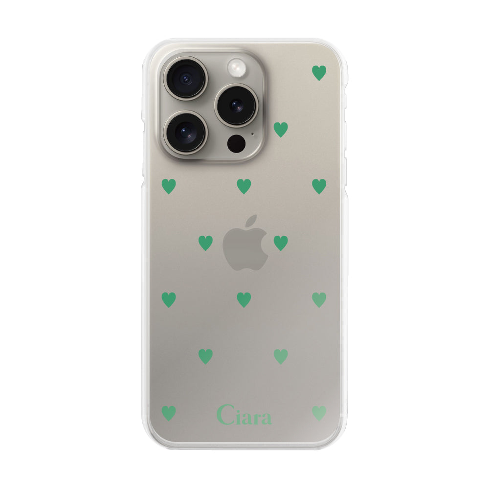 iPhone15Proケース ハイブリッド クリアケース スウィートハート グリーン