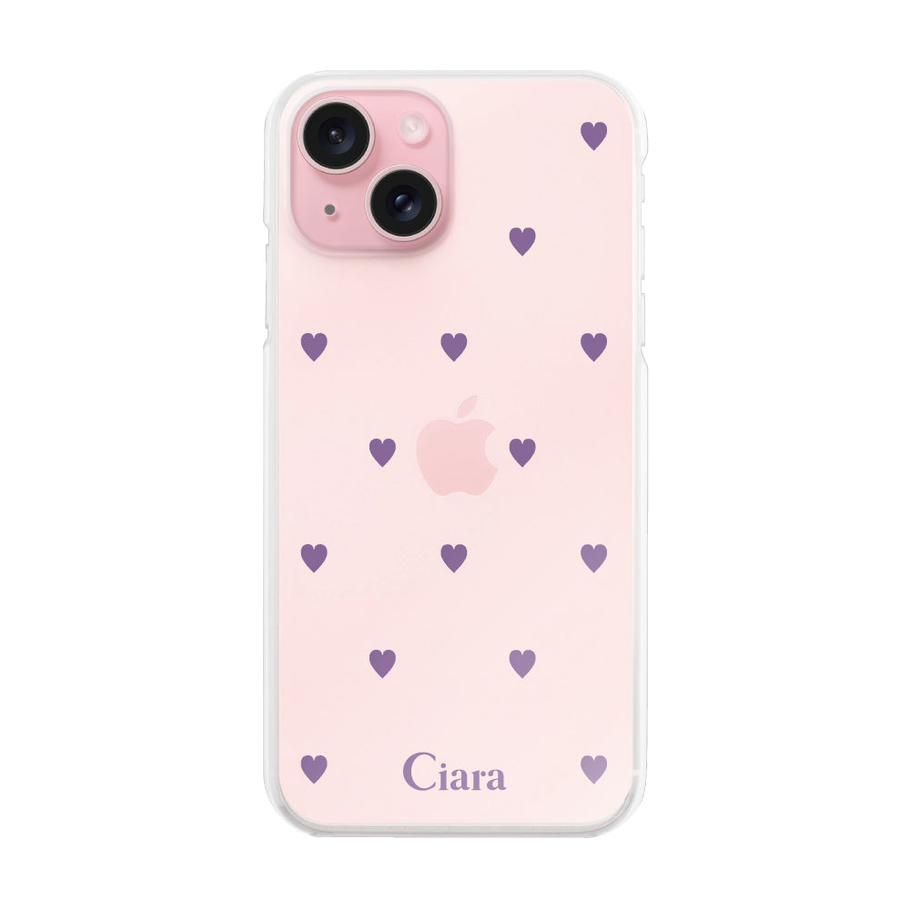 iPhone15ケース ハイブリッド クリアケース スウィートハート パープル