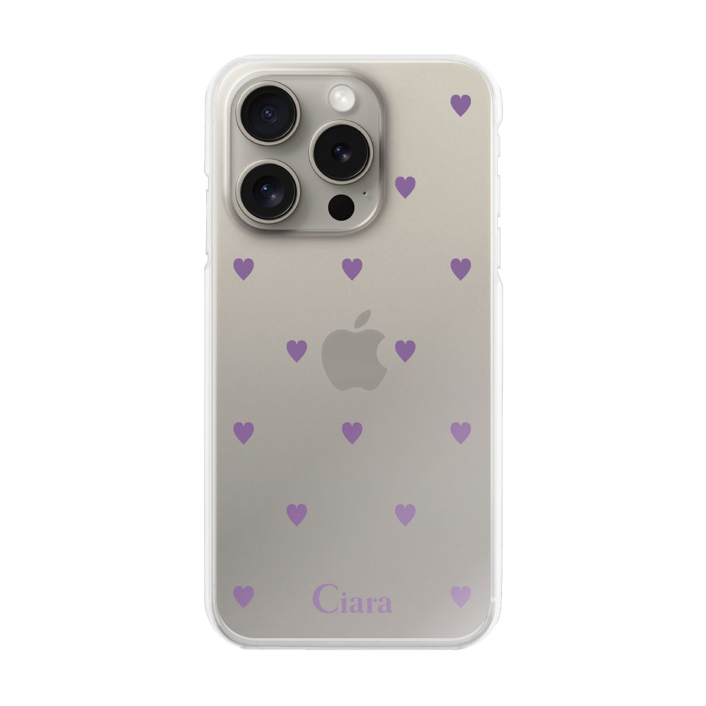 iPhone15Proケース ハイブリッド クリアケース スウィートハート パープル
