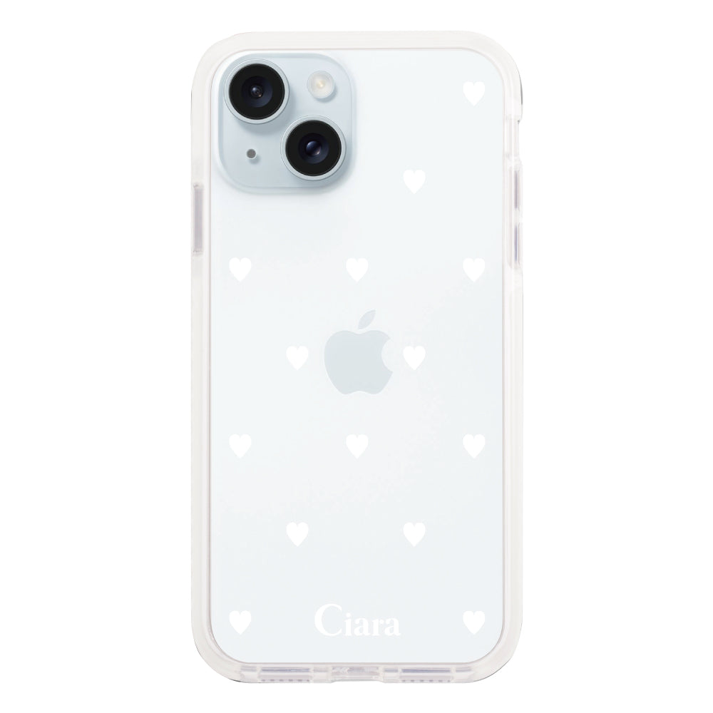 iPhone15Plus クッションバンパー 耐衝撃クリアケース スウィートハート ホワイト