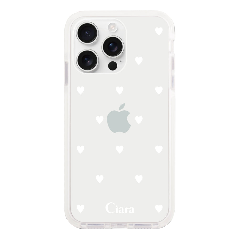 iPhone16ProMax クッションバンパー 耐衝撃クリアケース スウィートハート ホワイト