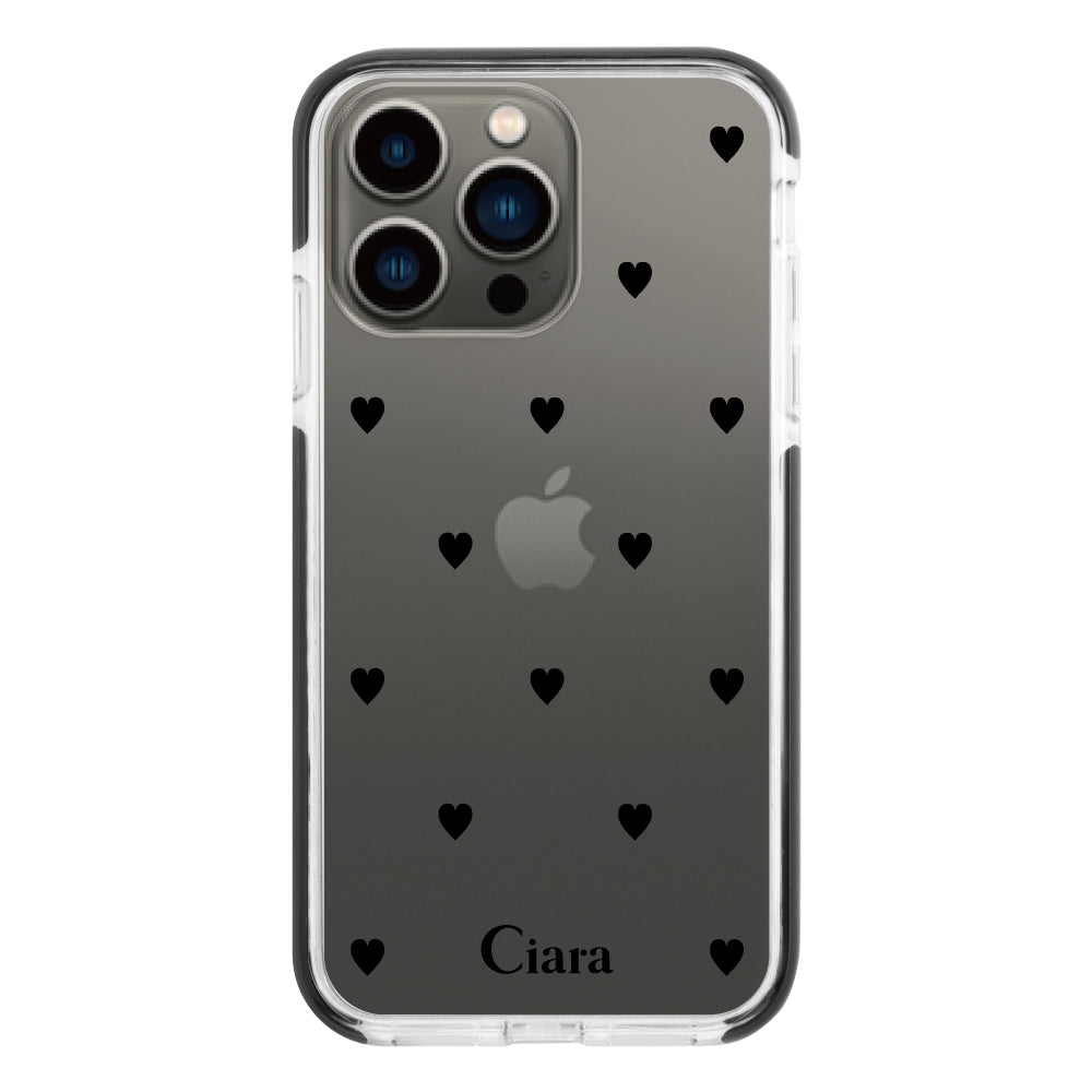 iPhone13Pro クッションバンパー 耐衝撃クリアケース スウィートハート ブラック
