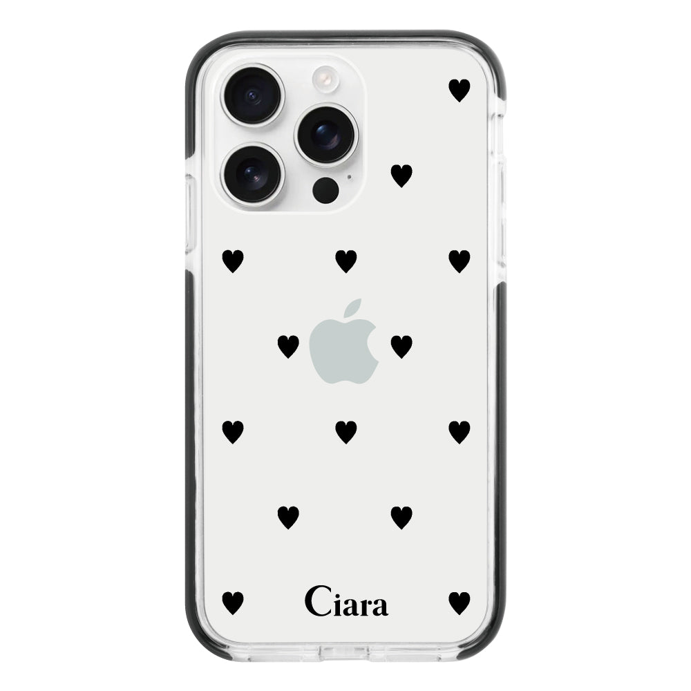 iPhone16ProMax クッションバンパー 耐衝撃クリアケース スウィートハート ブラック