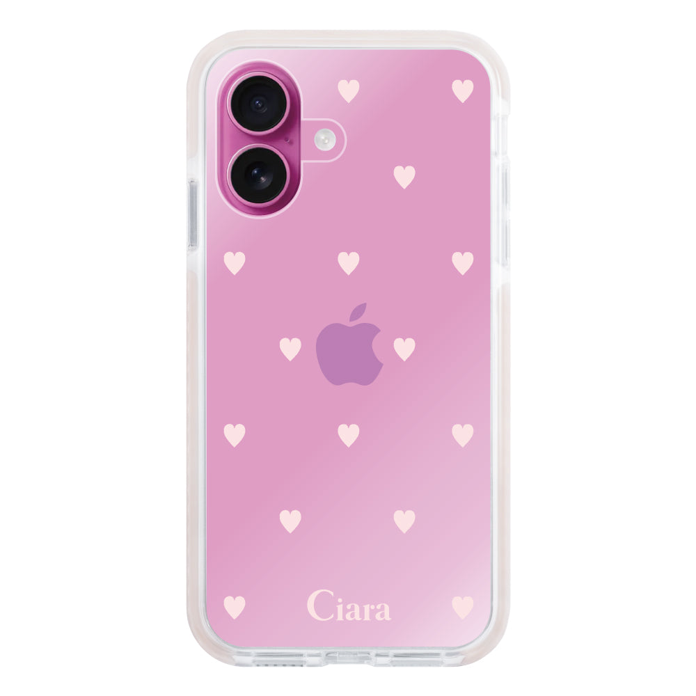 iPhone16Plus クッションバンパー 耐衝撃クリアケース スウィートハート ピンク