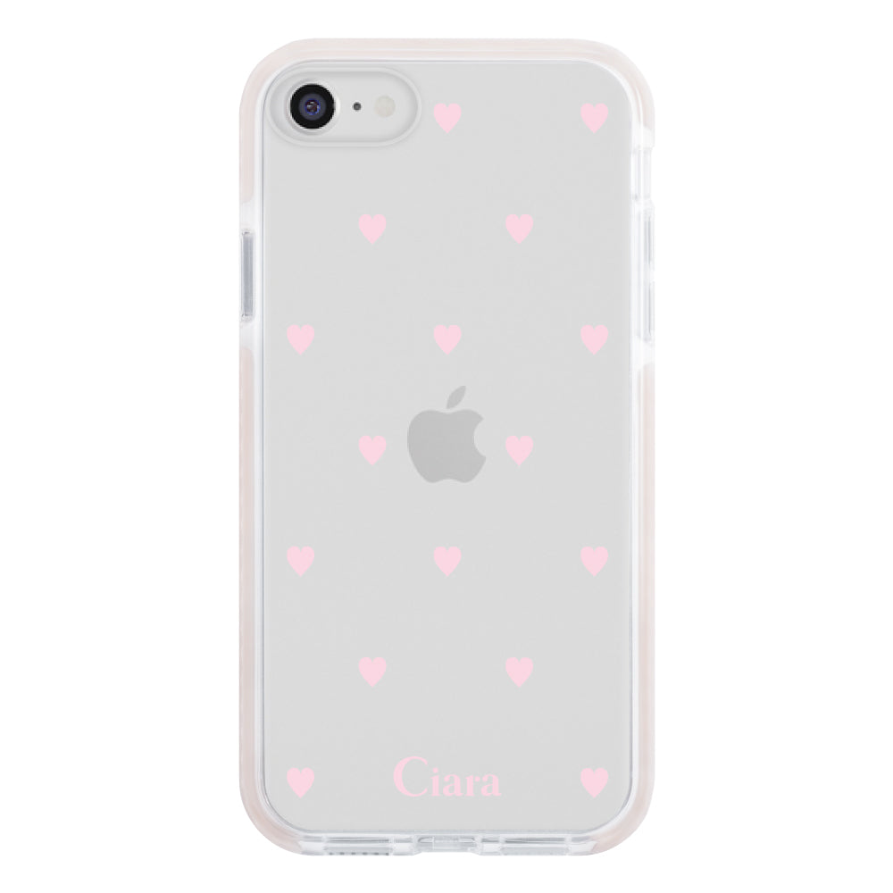 iPhone7/8/SE2/SE3 クッションバンパー 耐衝撃クリアケース スウィートハート ピンク