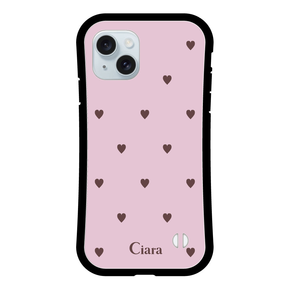 iPhone15Plusケース グリップ 耐衝撃ケース スウィートハート ピンク