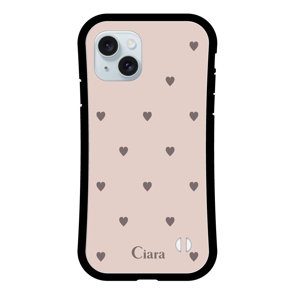iPhone15Plusケース グリップ 耐衝撃ケース スウィートハート ベージュ