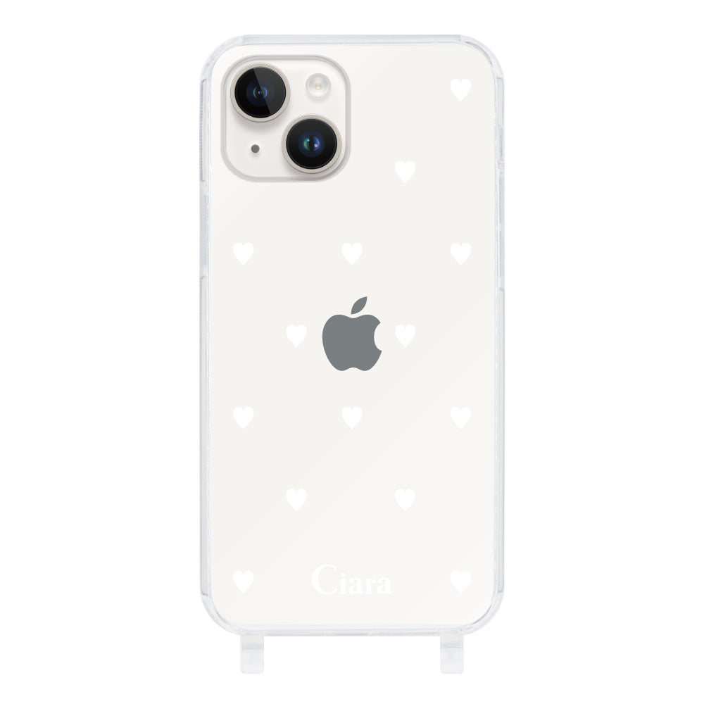 iPhone14 ストラップクリアケース スウィートハート ホワイト