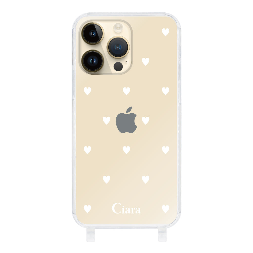iPhone14Pro ストラップクリアケース スウィートハート ホワイト