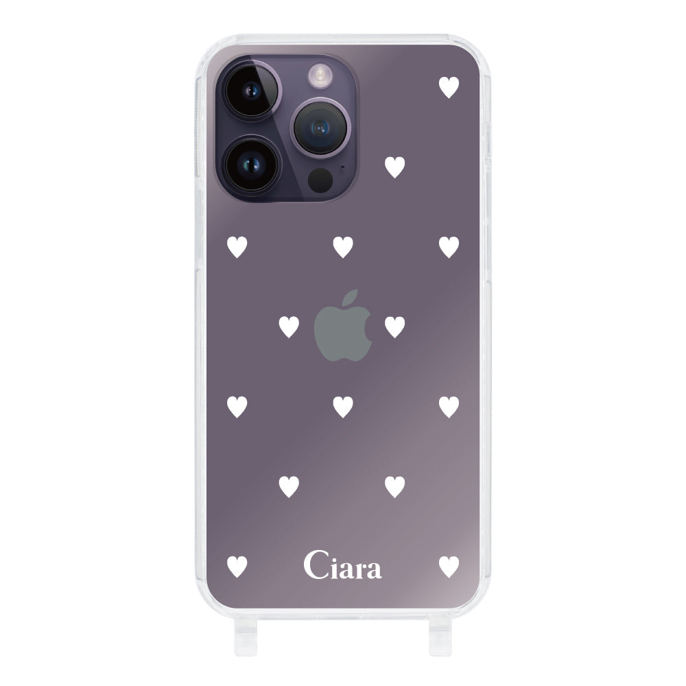 iPhone14ProMax ストラップクリアケース スウィートハート ホワイト