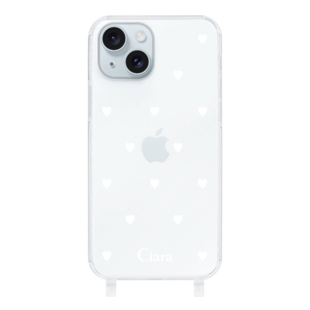 iPhone15Plus ストラップクリアケース スウィートハート ホワイト