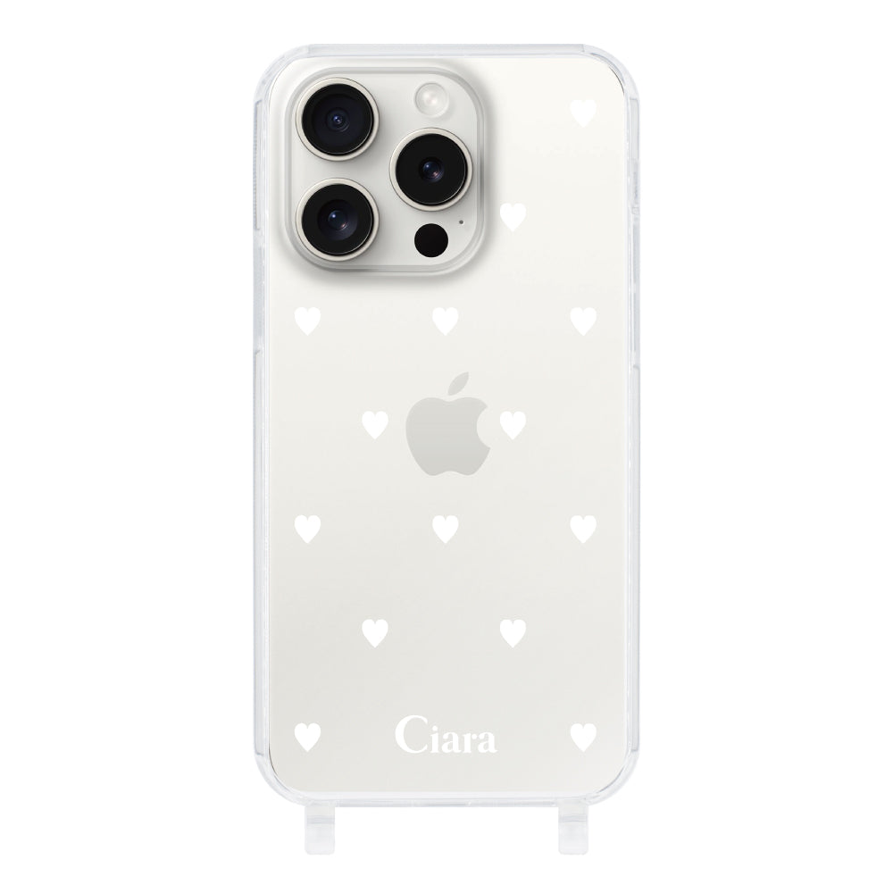iPhone15ProMax ストラップクリアケース スウィートハート ホワイト