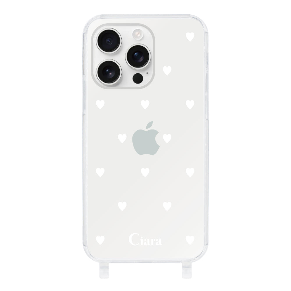 iPhone16ProMax ストラップクリアケース スウィートハート ホワイト