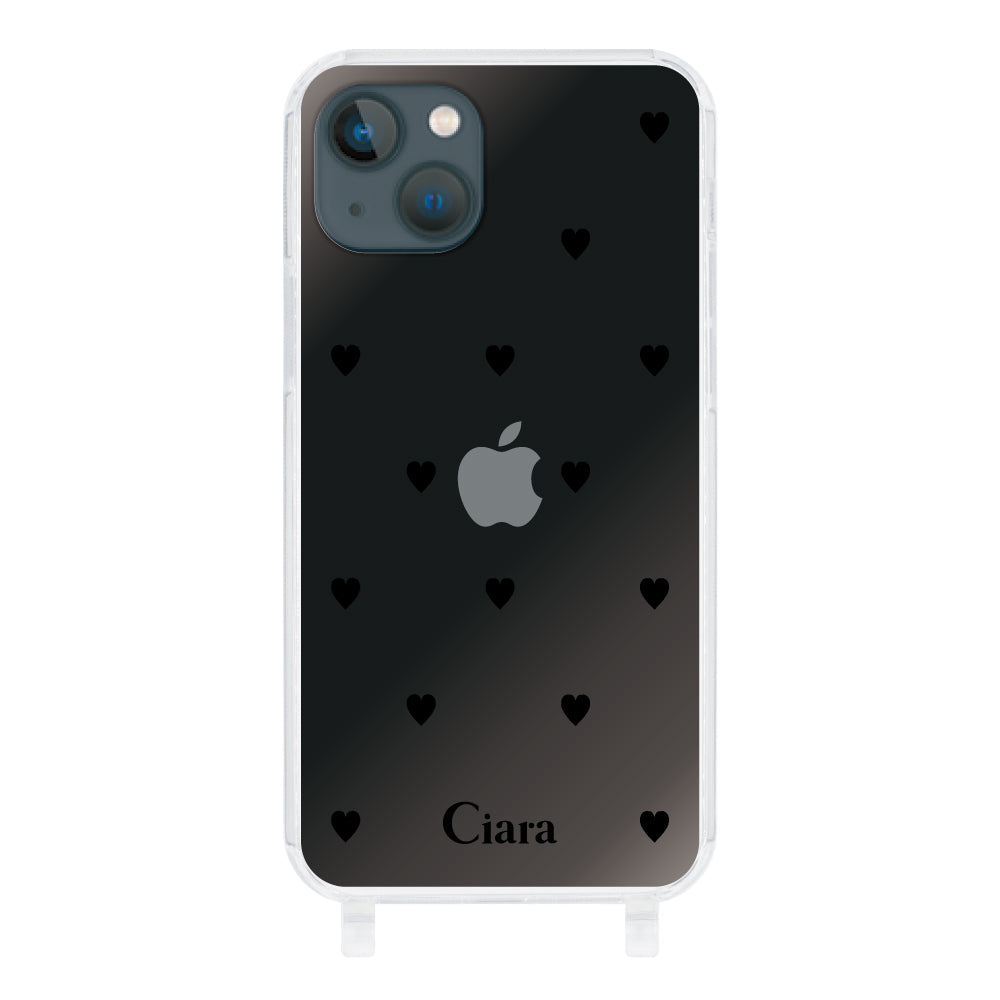 iPhone13mini ストラップクリアケース スウィートハート ブラック