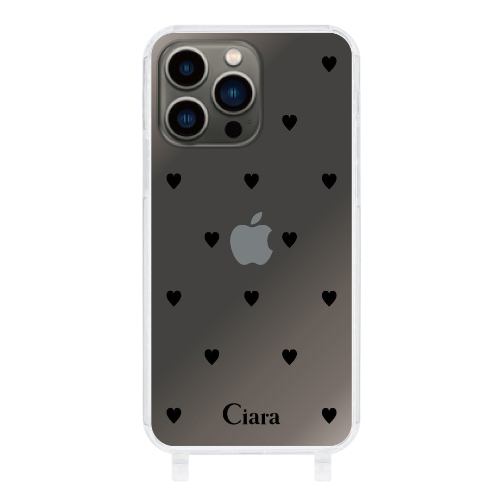 iPhone13Pro ストラップクリアケース スウィートハート ブラック