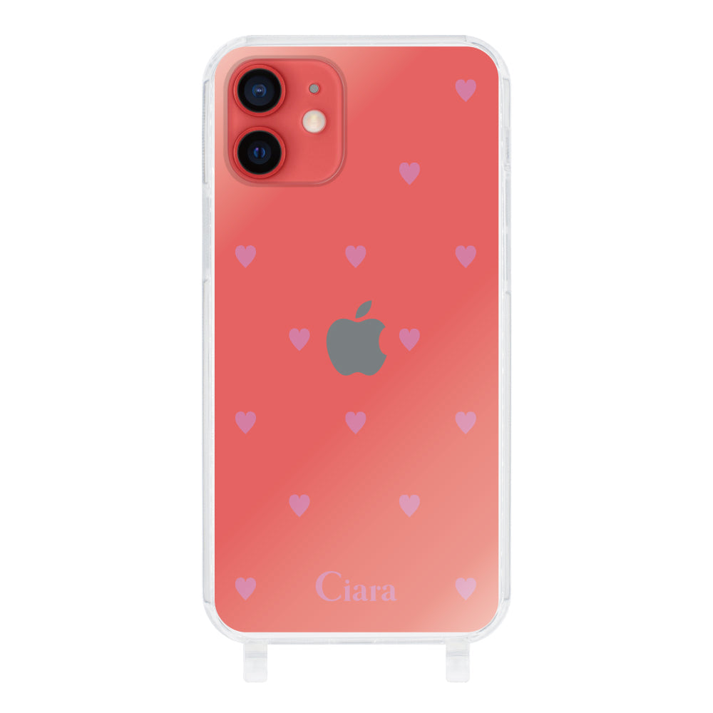 iPhone11 ストラップクリアケース スウィートハート ピンク
