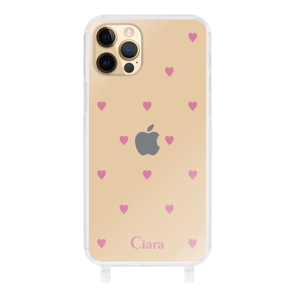 iPhone11Pro ストラップクリアケース スウィートハート ピンク