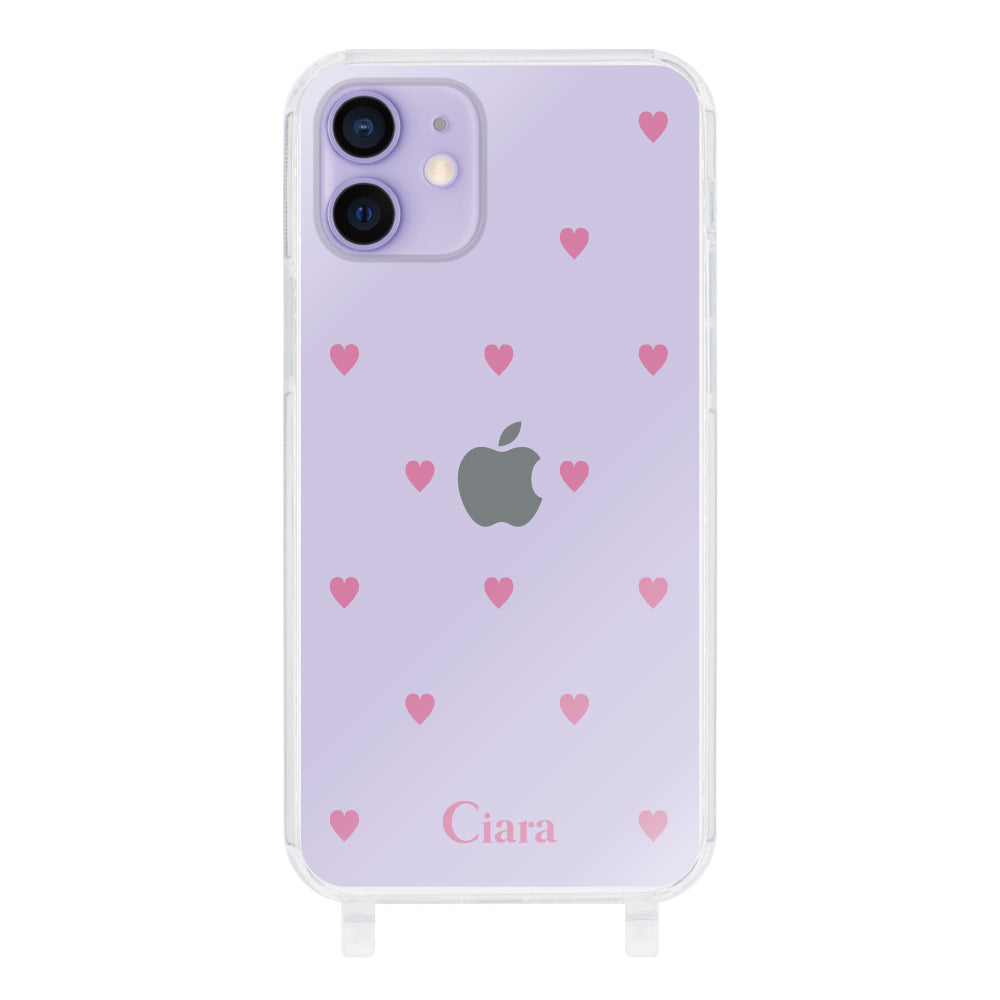iPhone12/12Pro ストラップクリアケース スウィートハート ピンク