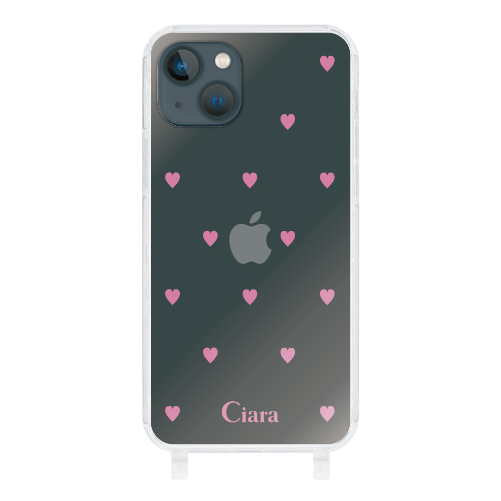 iPhone13mini ストラップクリアケース スウィートハート ピンク