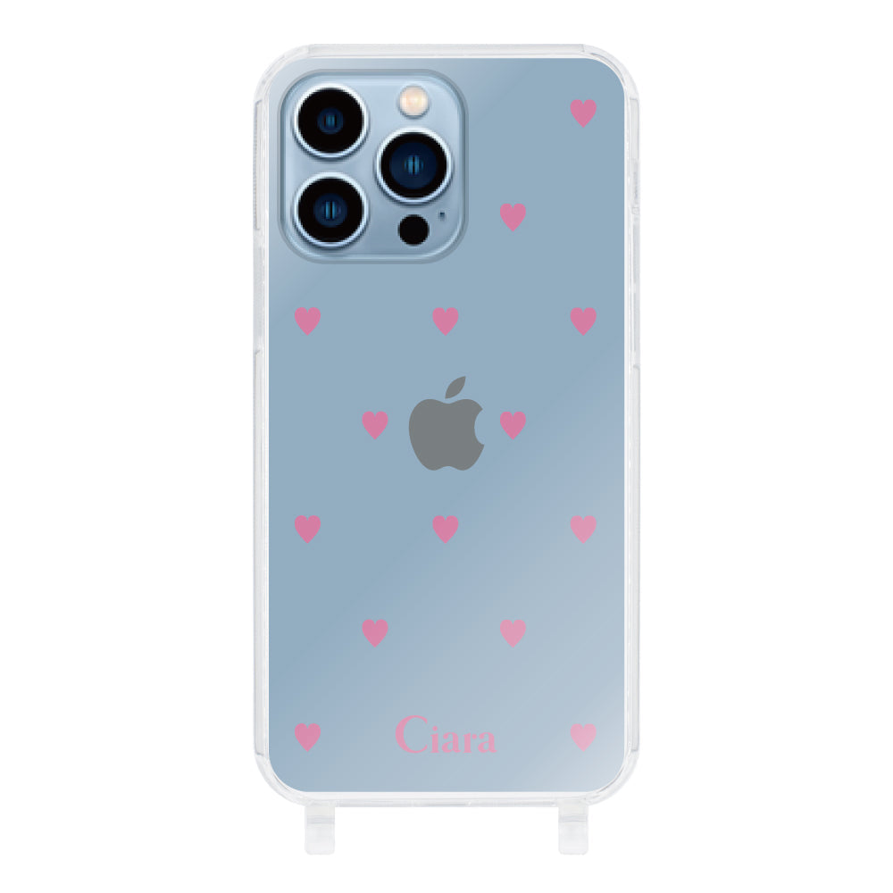 iPhone13ProMax ストラップクリアケース スウィートハート ピンク