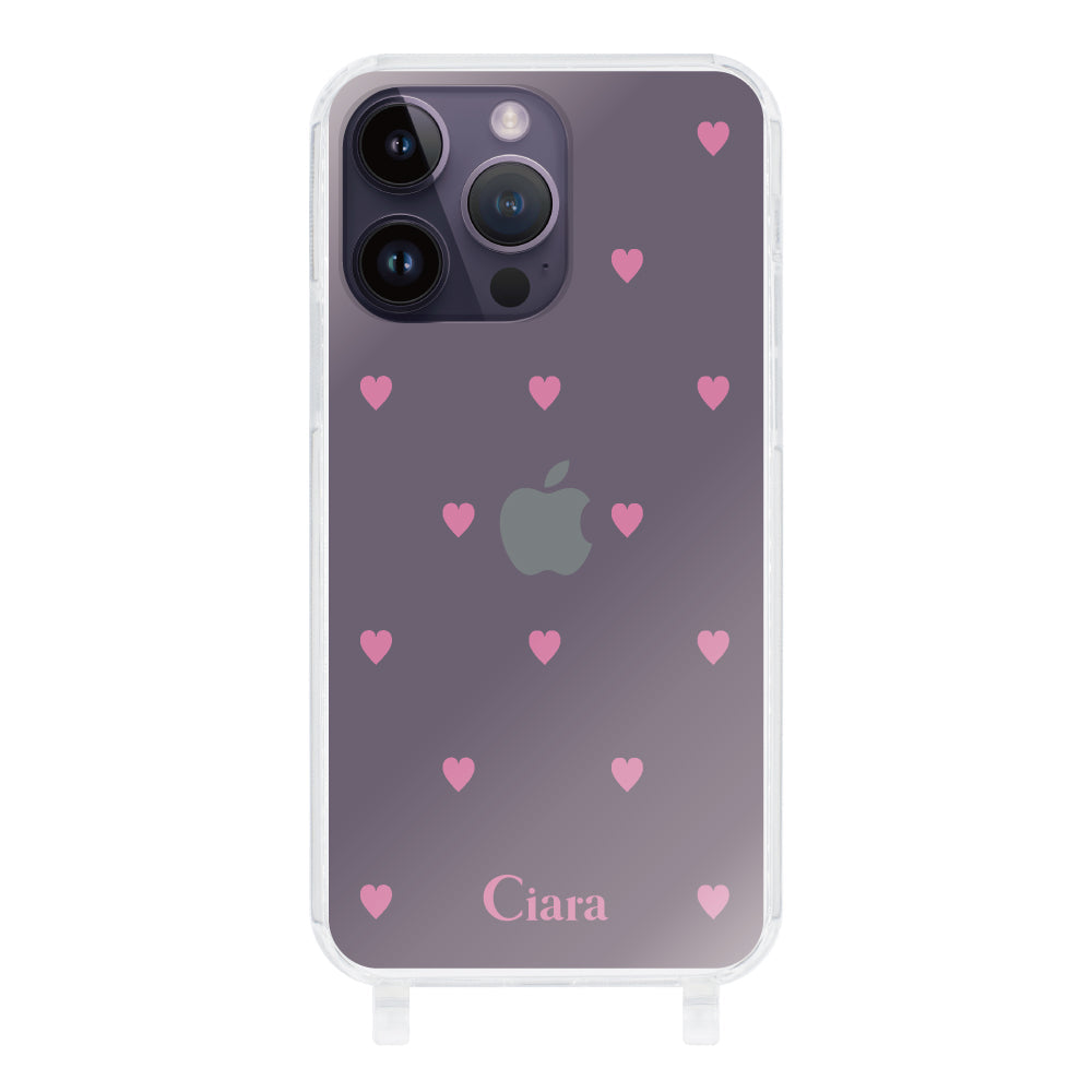 iPhone14ProMax ストラップクリアケース スウィートハート ピンク