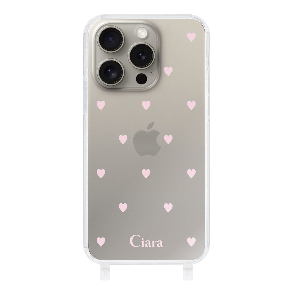 iPhone15Pro ストラップクリアケース スウィートハート ピンク