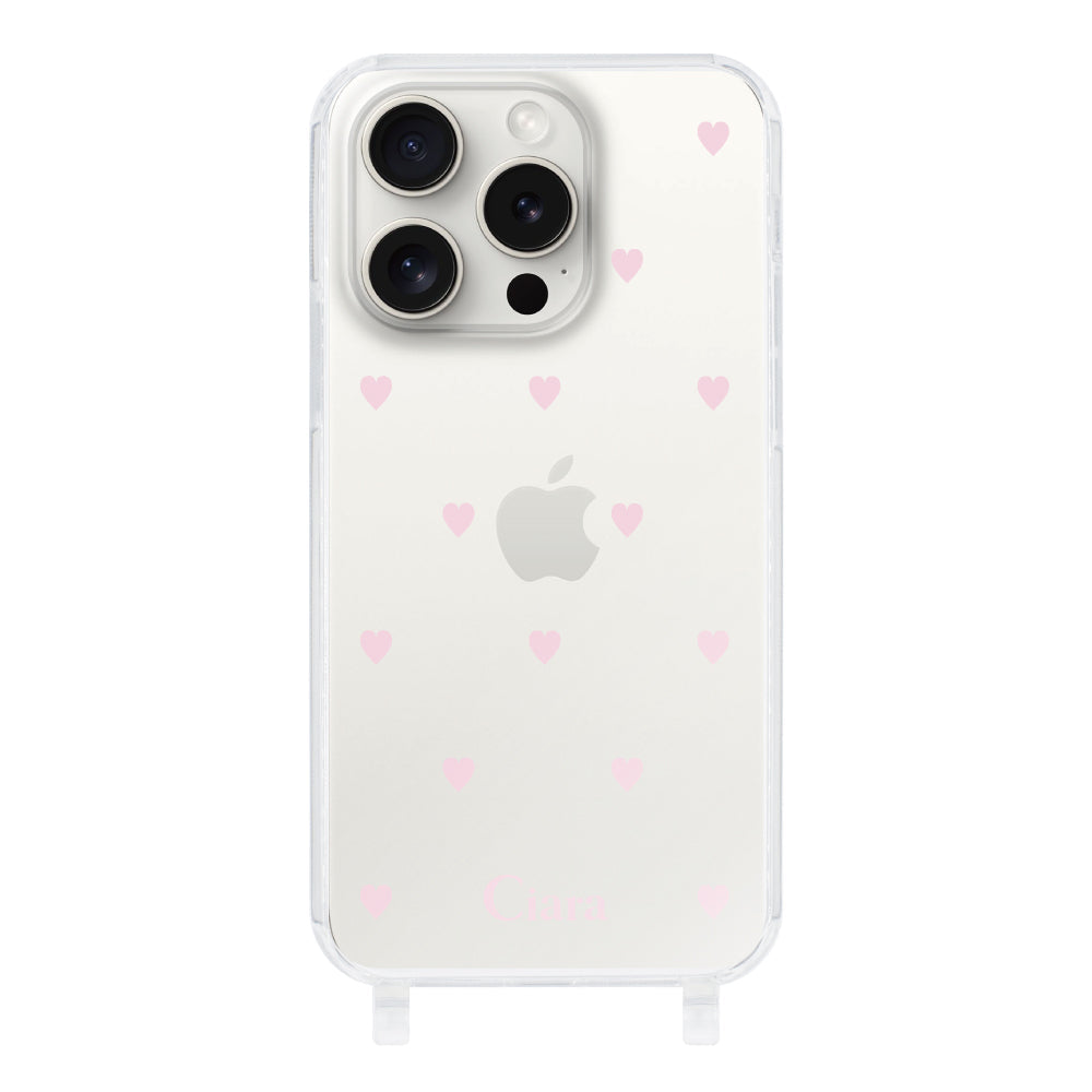 iPhone15ProMax ストラップクリアケース スウィートハート ピンク