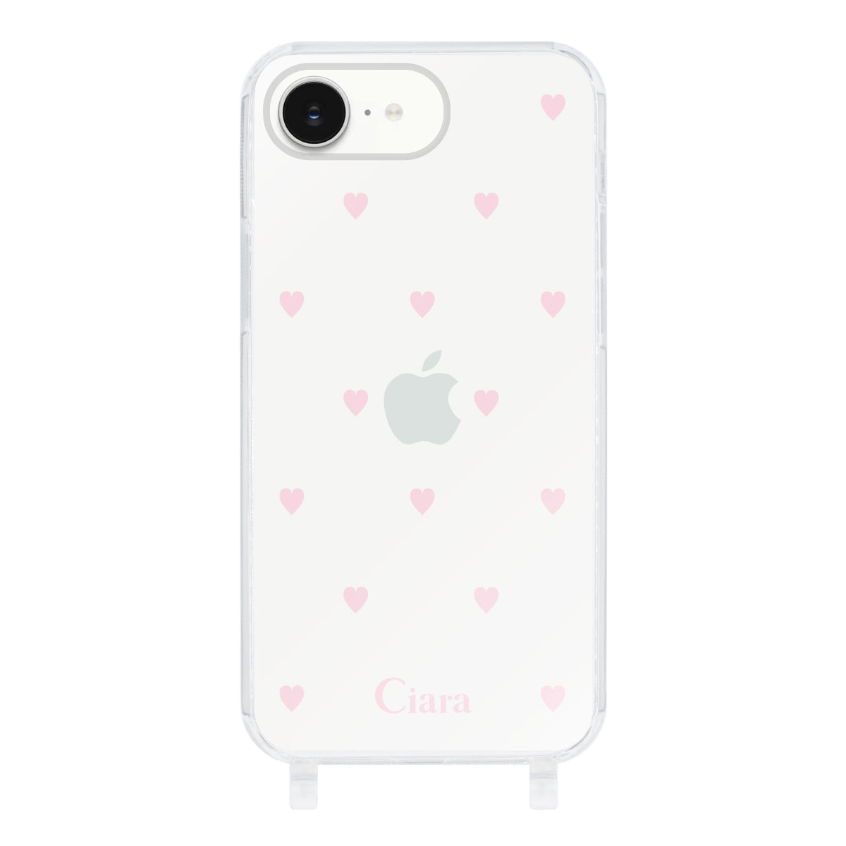 iPhone16e ストラップクリアケース スウィートハート ピンク