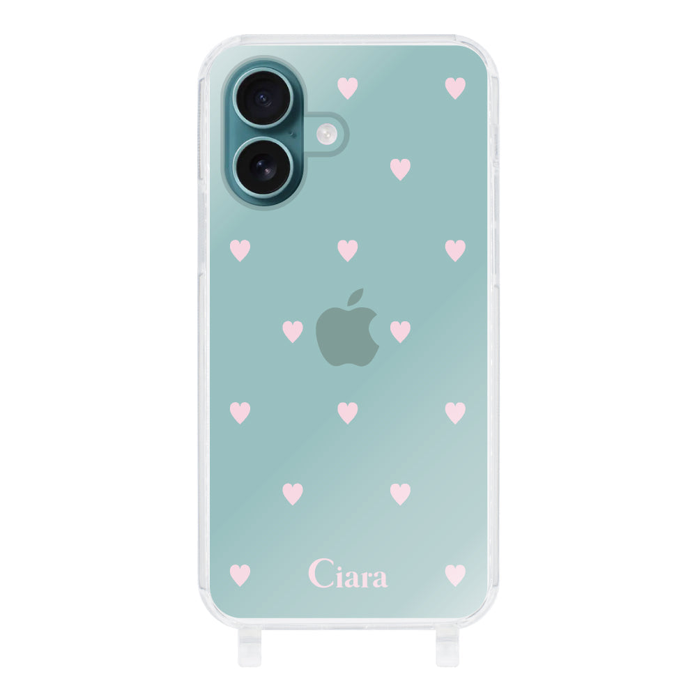 iPhone16Plus ストラップクリアケース スウィートハート ピンク